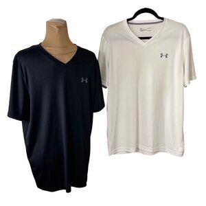 2 Under Armour Heatgear T-Shirt Black White (READ) L Large Men's Loose Fit